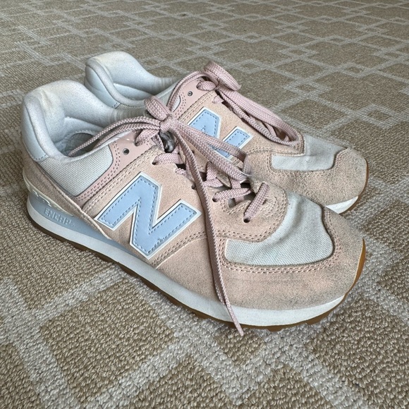 New Balance 574 Sneakers Running Shoes Blush Pink Beige Light Blue WL574 Size 8 - Picture 10 of 10
